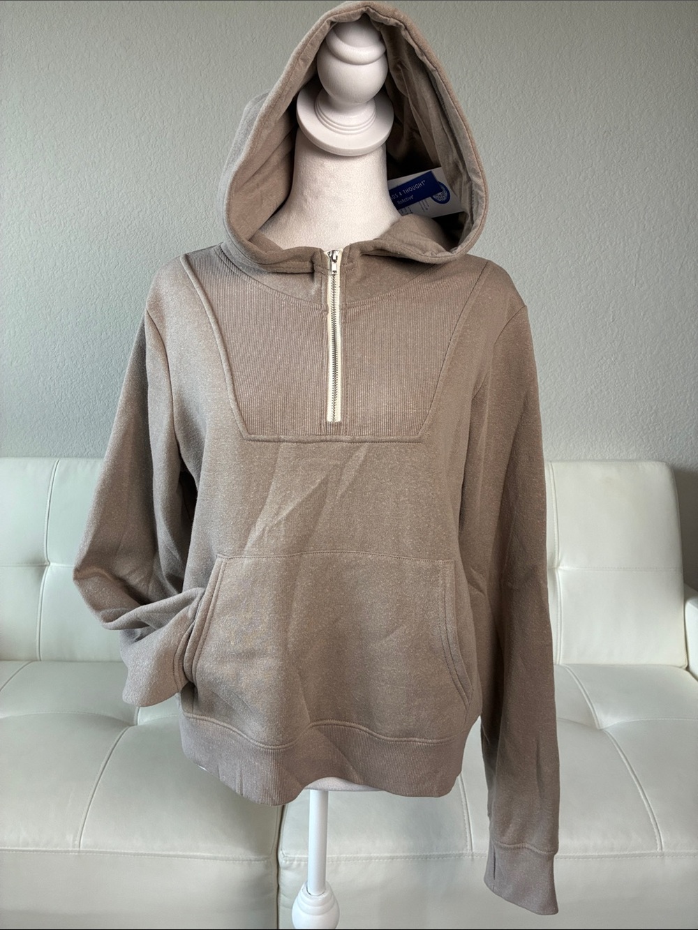 Threads 4 Thought Women's Hooded Quarter-Zip Sweater - Taupe